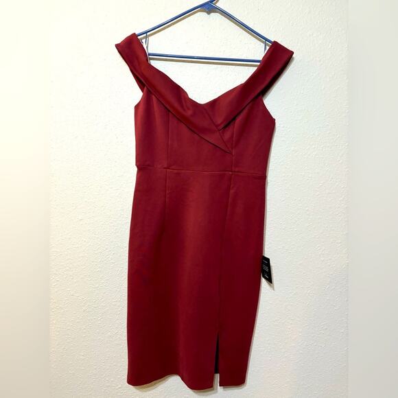 Lulus NWT Classic Glam Burgundy Off the Shoulder Bodycon Dress L - Picture 4 of 9